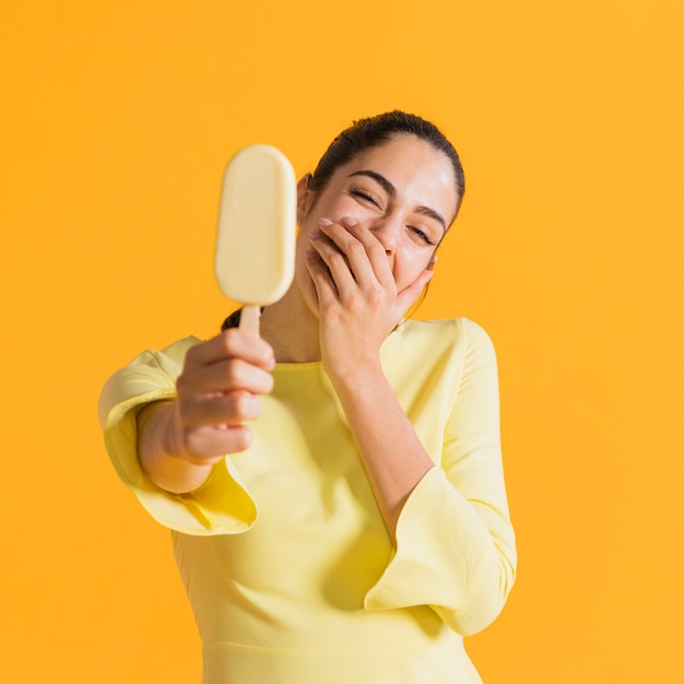 Happy woman with ice cream