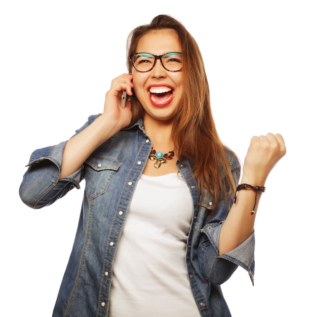 Happy woman with smartphone