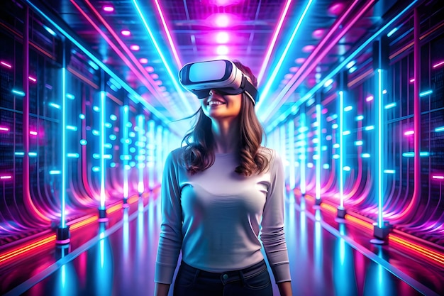 a happy woman with a vr headset