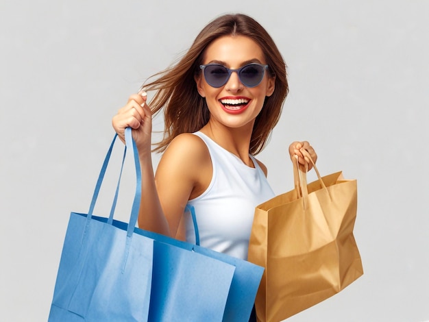 Happy women are smiling and enjoying shopping with shopping bag in their hand