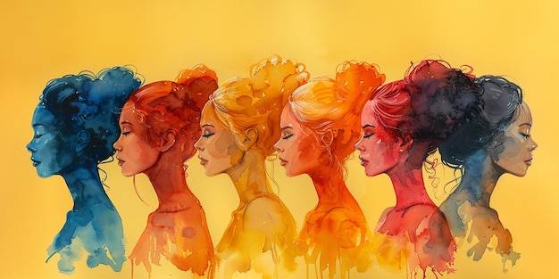 Photo happy women group for international womens day watercolor style illustration by generative ai