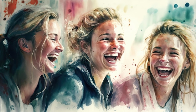 Happy women group watercolor style Generative AI