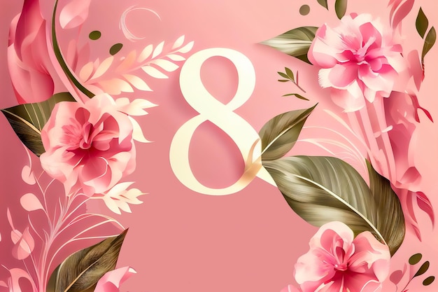 Happy Women's Day background with flowers and leaves Generative AI