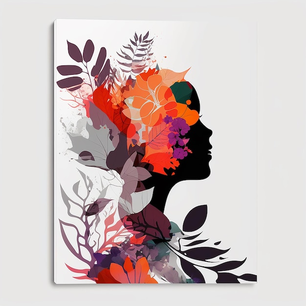 Happy women's day card Women of different ethnicities flowers and leaves 8 march theme