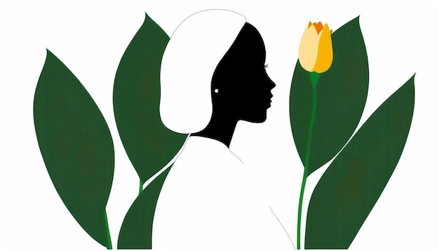 Happy women's day card Women of different ethnicities flowers and leaves 8 march theme