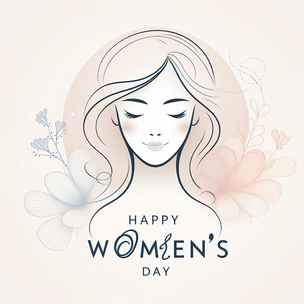 Happy Womens Day illustration of young girl for tshirt design greeting card background copy space