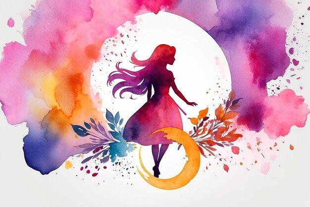 Happy Womens Day Vector Background with Watercolor Ar