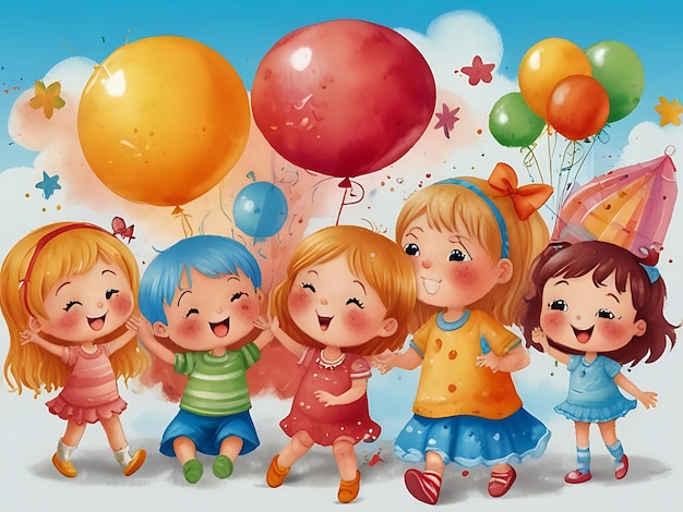 Happy world childrens day illustration of little kids paper cut style ai generated