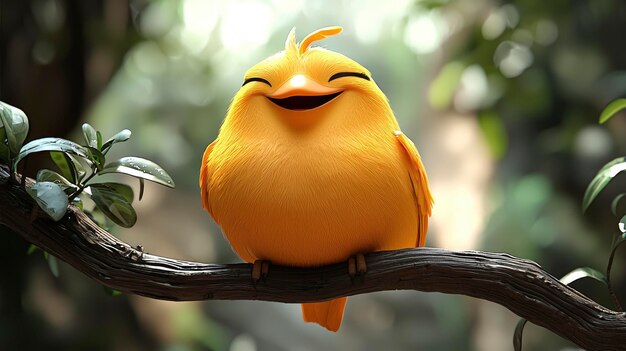 Photo happy yellow bird on a branch