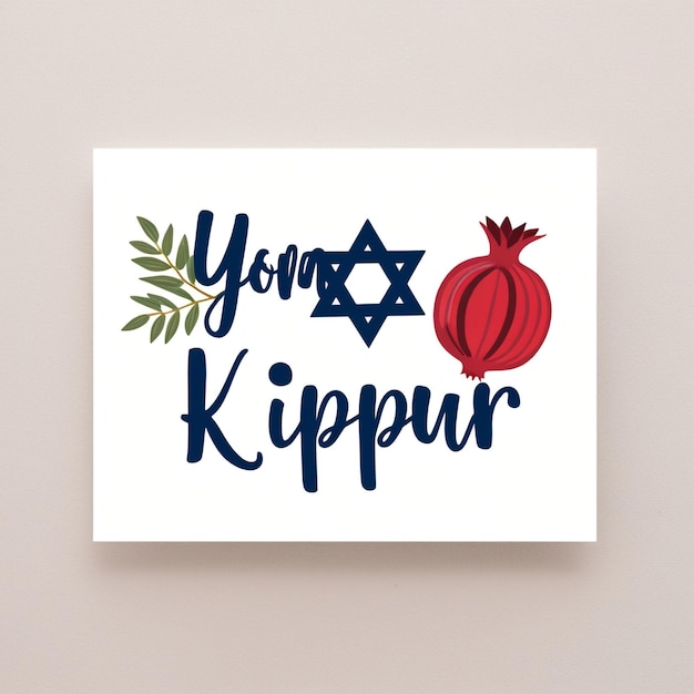 Happy Yom Kippur Card Banner or Poster with Botanical Frame and Garnet Vector Illustration EPS10