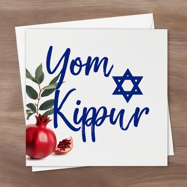 Happy Yom Kippur Card Banner or Poster with Botanical Frame and Garnet Vector Illustration EPS10