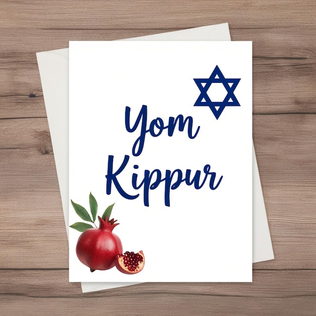 Happy Yom Kippur Card Banner or Poster with Botanical Frame and Garnet Vector Illustration EPS10