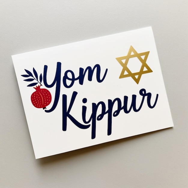 Happy Yom Kippur Card Banner or Poster with Botanical Frame and Garnet Vector Illustration EPS10