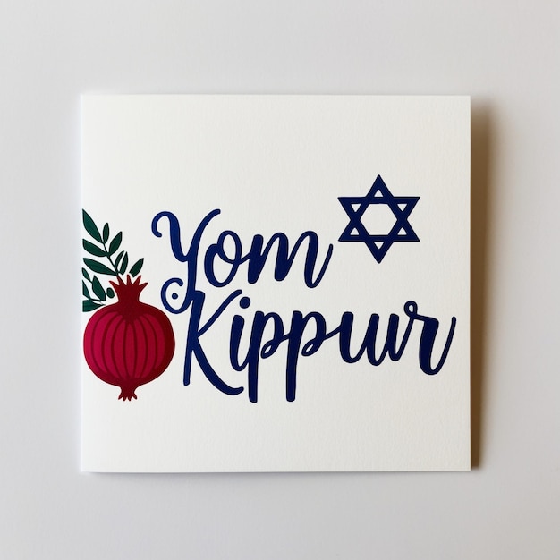 Happy Yom Kippur Card Banner or Poster with Botanical Frame and Garnet Vector Illustration EPS10