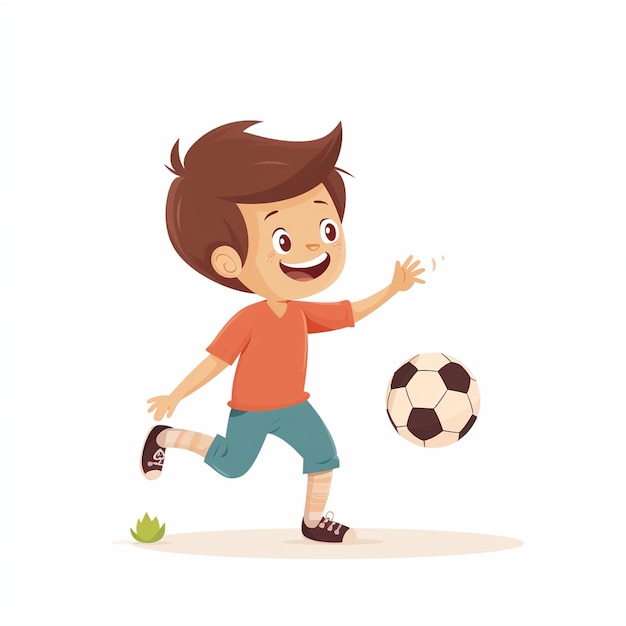 Photo happy young boy playing football showcasing joy and energy in an abstract concept this illustration captures essence of childhood playfulness and excitement