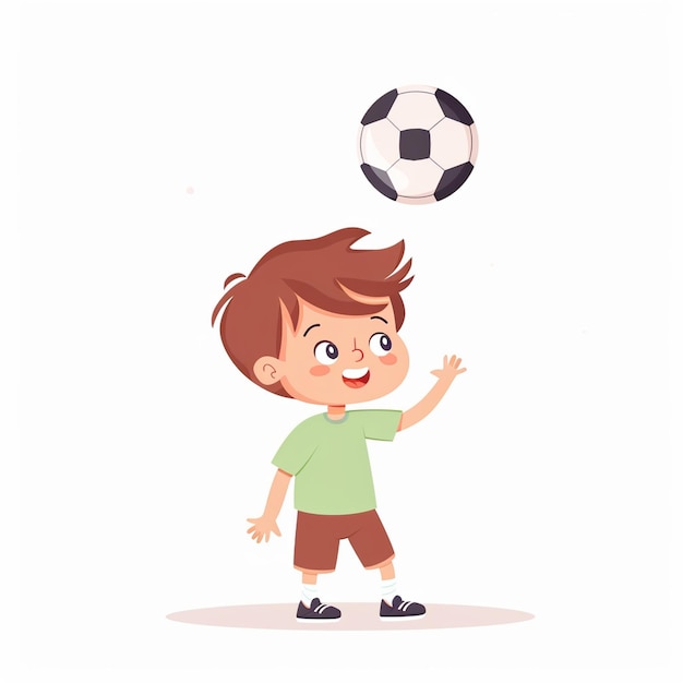 Photo happy young boy playing football with soccer ball showcasing joy and excitement in an abstract