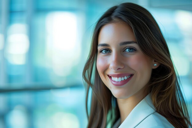 Happy young businesswoman portrait in business Caucasian female person beauty evident