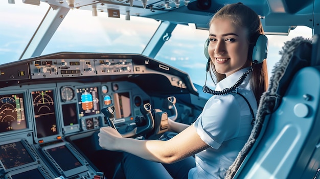 Happy Young and confident woman pilot