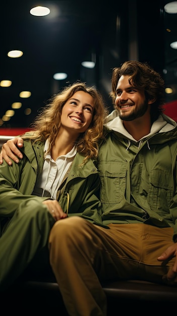 A happy young couple at the cinema watching an exciting movie Cinema concept