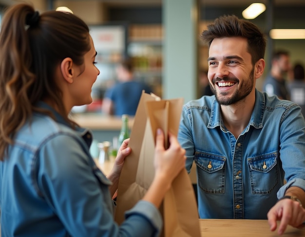 Happy Young Couple Sharing a Moment Over Takeout Food Delivery