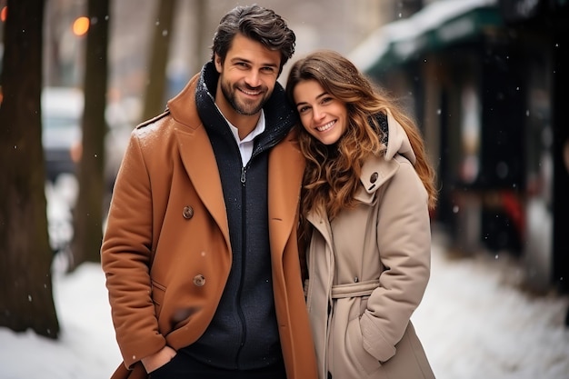 Happy young couple in winter AI Generated