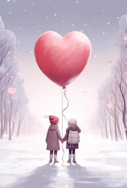 Happy young couple with heartshaped balloons on color background Valentines Day celebration