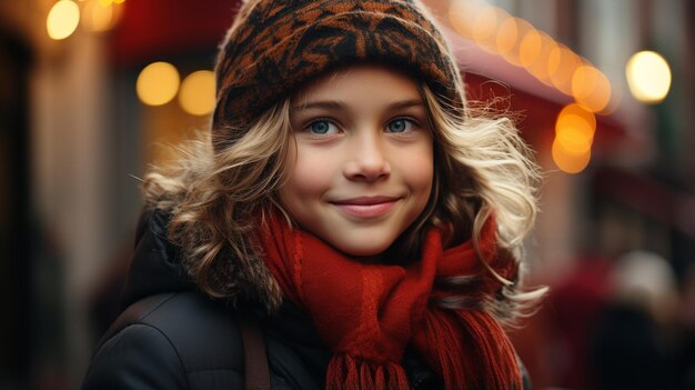 Happy young girl in winter clothes