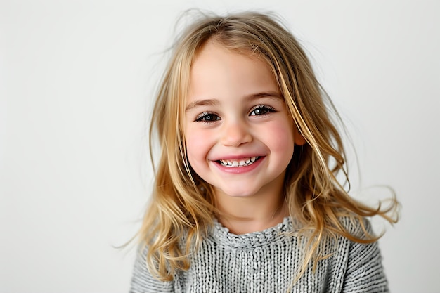 Happy Young Girl with Blonde Hair Smiling