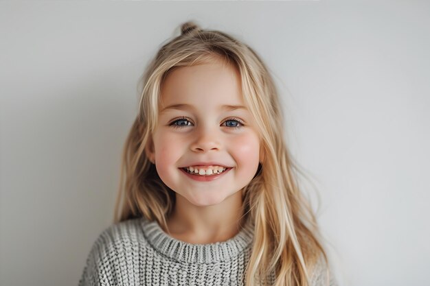 Happy Young Girl with Blonde Hair Smiling