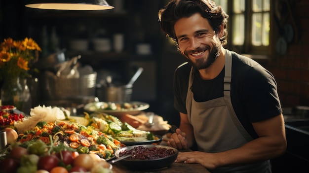 happy young man cooking