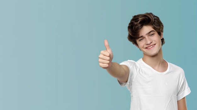 Happy Young Man Pointing Fun and Carefree Lifestyle Studio Portrait