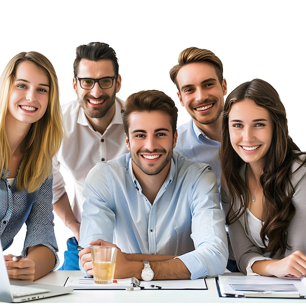 happy young office colleagues collaborating and smiling in a casual meeting setting business goals