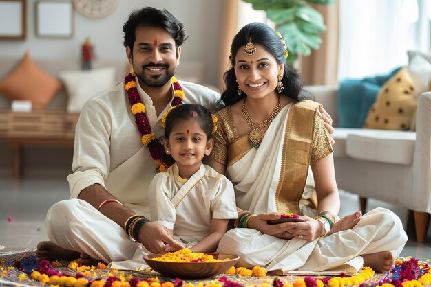 Photo a happy young south indian malayalee family sitting together