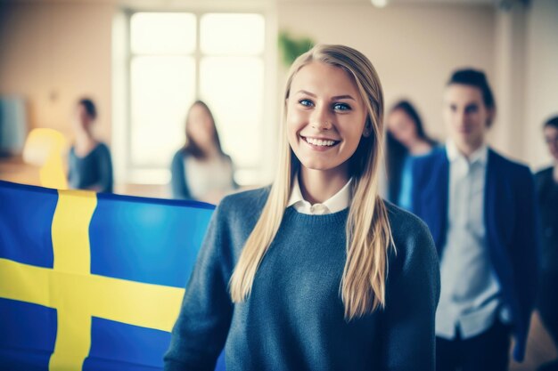 A happy young Swedish student with a beautiful smile representing the joy of learning and education