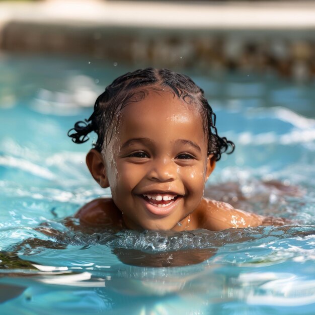 Happy Young Toddler Learning Swimming in Pool Isolated on Solid Background