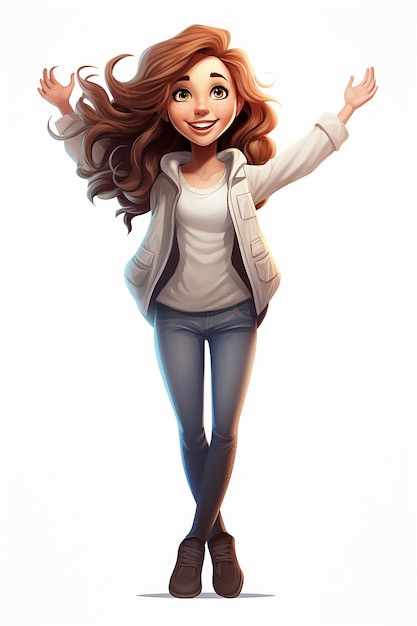 Happy Young Woman Cartoon Character in 3D