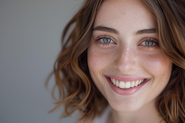 Happy young woman portrait Cheerful smiling female with natural beauty curly blonde hair