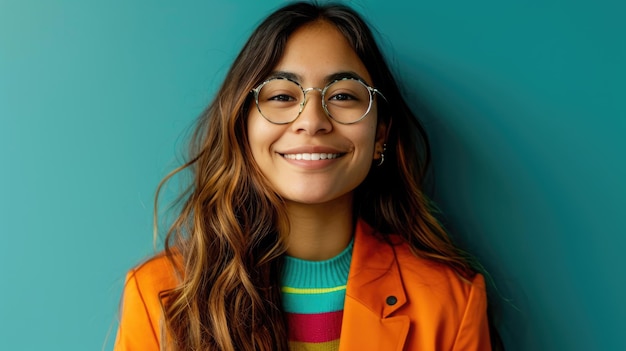 Happy Young Woman with Glasses Smiling