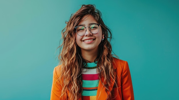 Happy Young Woman with Glasses Smiling