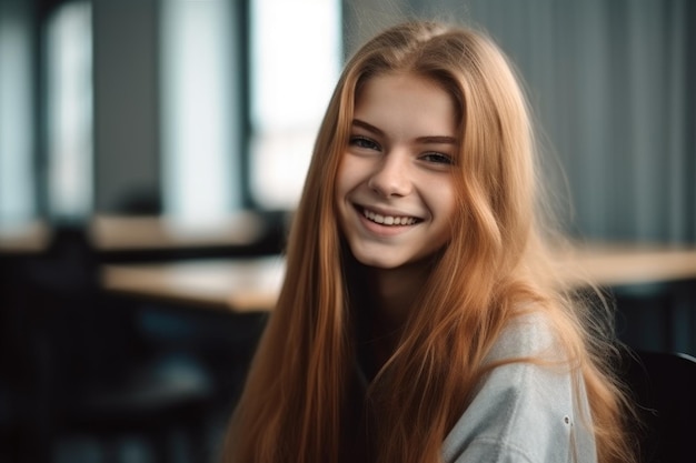 Happy young woman with a relaxed smile at school created with generative ai