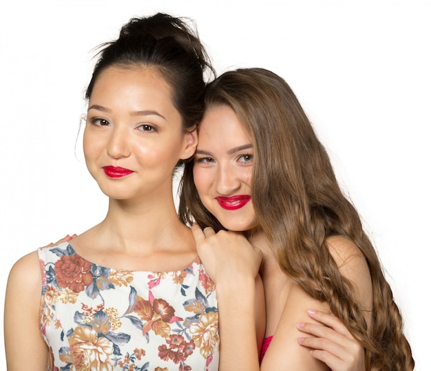 Happy Young Women Faces Looking at Camera