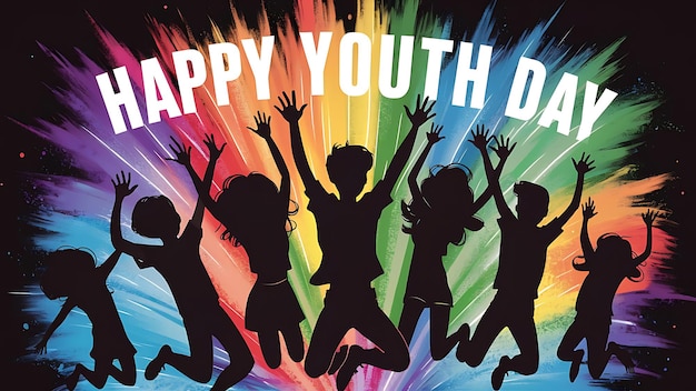 Happy Youth Day with colorful silhouettes