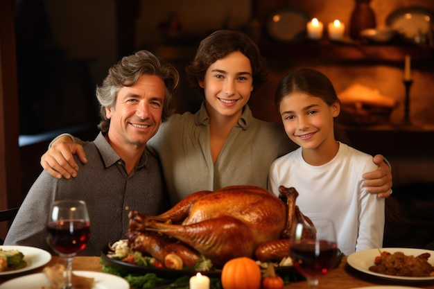 Hapy family on Thanksgiving dinner Illustration AI GenerativexA