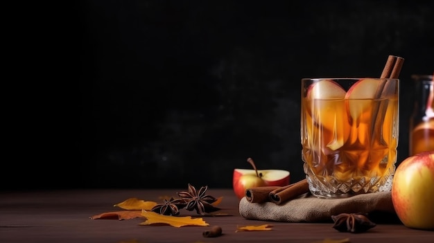 Hard apple cider cocktail with cinnamon Illustration AI GenerativexA