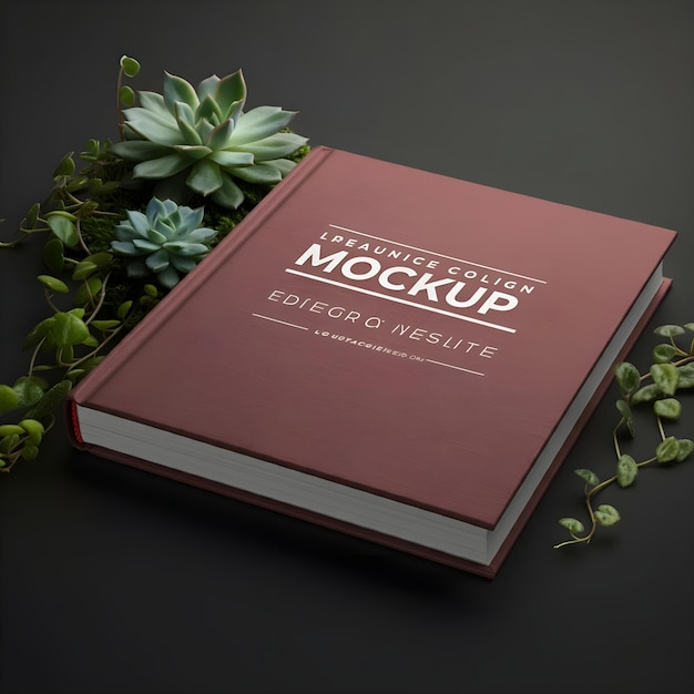 Hard cover book mockup with plants