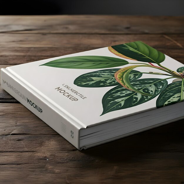 Photo hard cover book mockup with plants