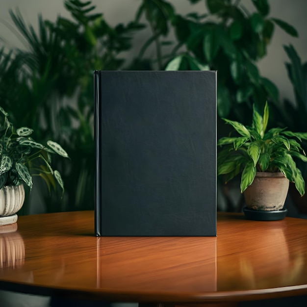 Hard cover book mockup with plants