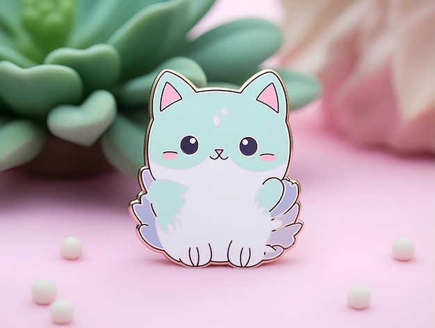 Hard Enamel Lapel Pin Adorable Chubby Kitten in Whimsical Pastel