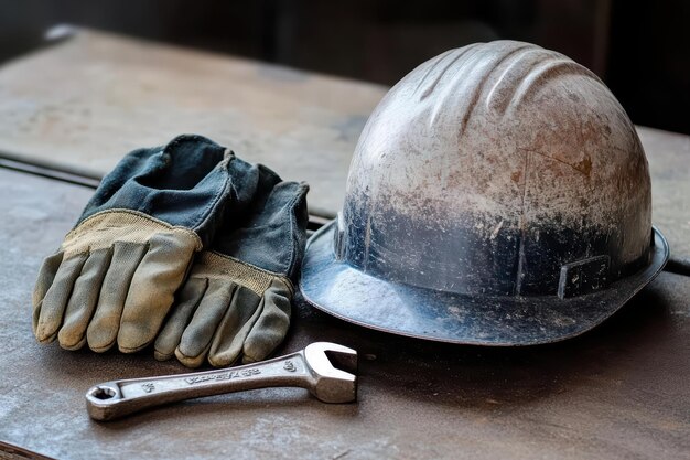 Hard Hat Gloves and Wrench