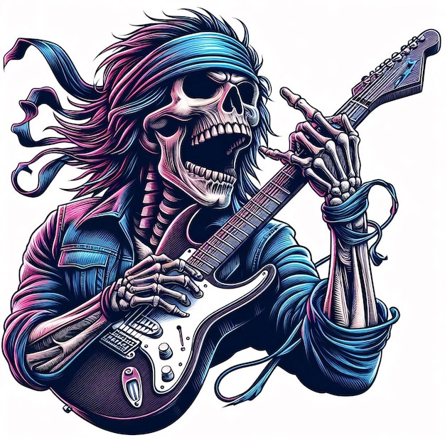 hard rock skeleton playing guitar